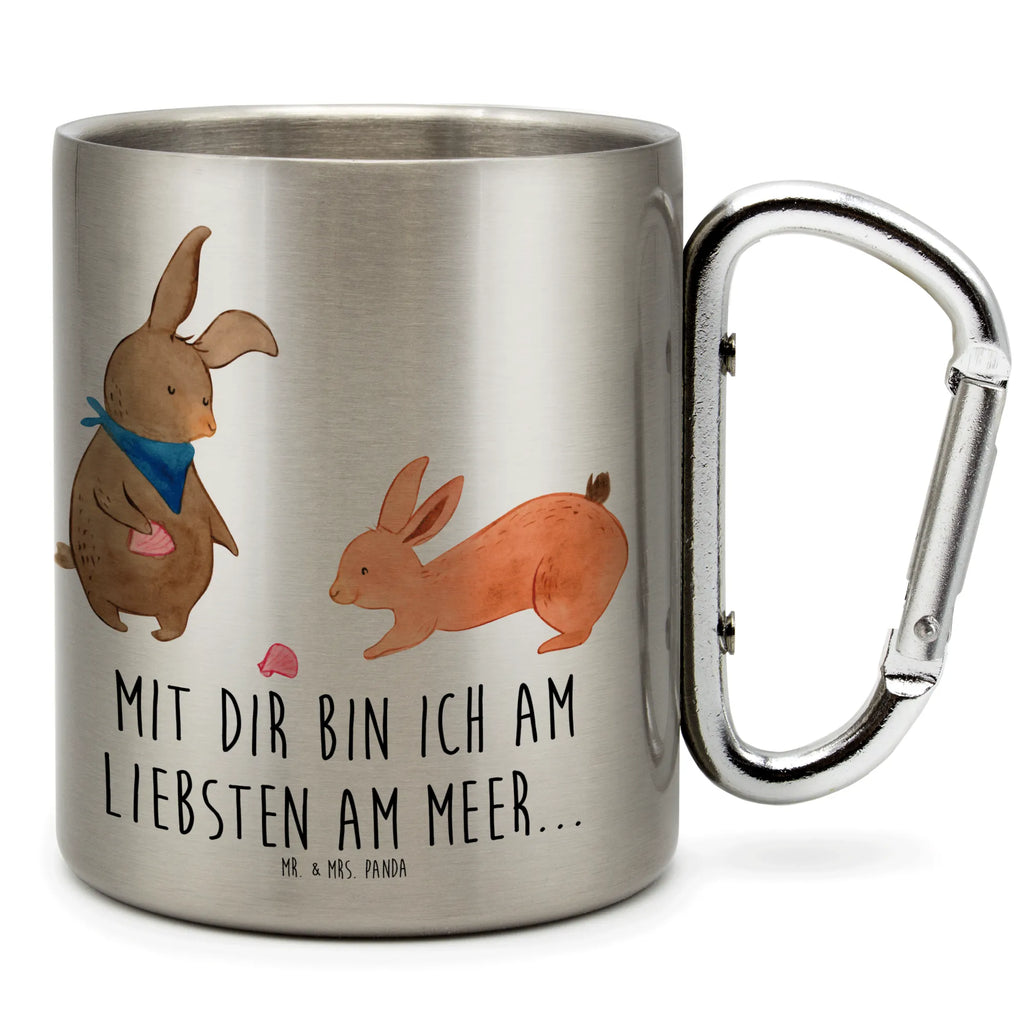 Edelstahlbecher Hasen Muschel Edelstahltasse, Karabiner, Edelstahlbecher, Outdoor, Camping, Tasse, Becher, Familie, Vatertag, Muttertag, Bruder, Schwester, Mama, Papa, Oma, Opa, Hasen, beste Freundin, Freundin, Freundinnen, best friends, BFF, Muscheln sammeln, Muscheln, Meer