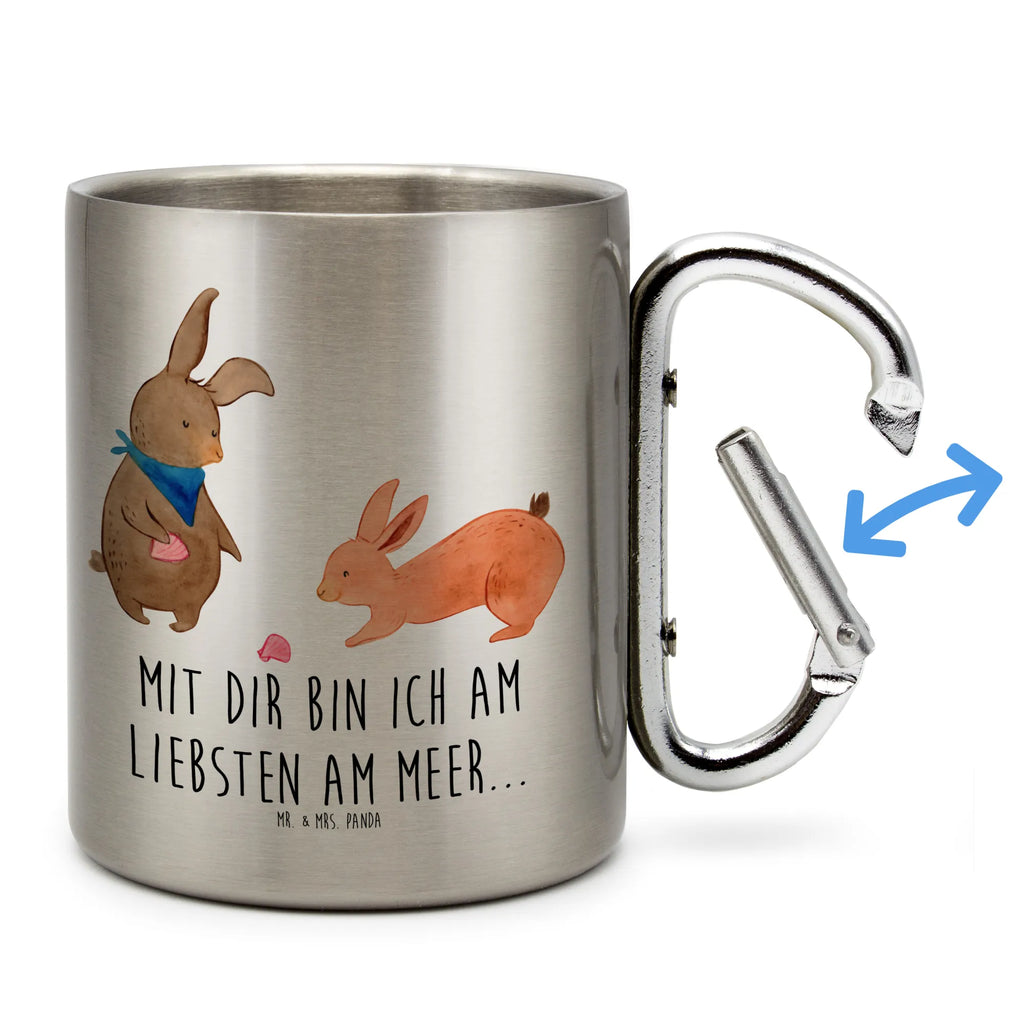 Edelstahlbecher Hasen Muschel Edelstahltasse, Karabiner, Edelstahlbecher, Outdoor, Camping, Tasse, Becher, Familie, Vatertag, Muttertag, Bruder, Schwester, Mama, Papa, Oma, Opa, Hasen, beste Freundin, Freundin, Freundinnen, best friends, BFF, Muscheln sammeln, Muscheln, Meer