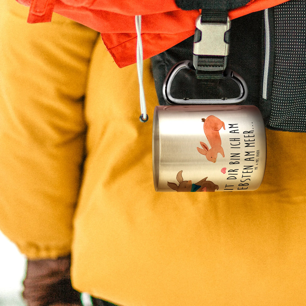 Edelstahlbecher Hasen Muschel Edelstahltasse, Karabiner, Edelstahlbecher, Outdoor, Camping, Tasse, Becher, Familie, Vatertag, Muttertag, Bruder, Schwester, Mama, Papa, Oma, Opa, Hasen, beste Freundin, Freundin, Freundinnen, best friends, BFF, Muscheln sammeln, Muscheln, Meer