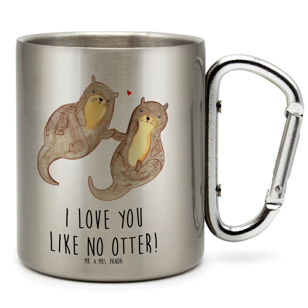 Edelstahlbecher Otter händchenhaltend Edelstahltasse, Karabiner, Edelstahlbecher, Outdoor, Camping, Tasse, Becher, Otter, Fischotter, Seeotter, Otter Seeotter See Otter