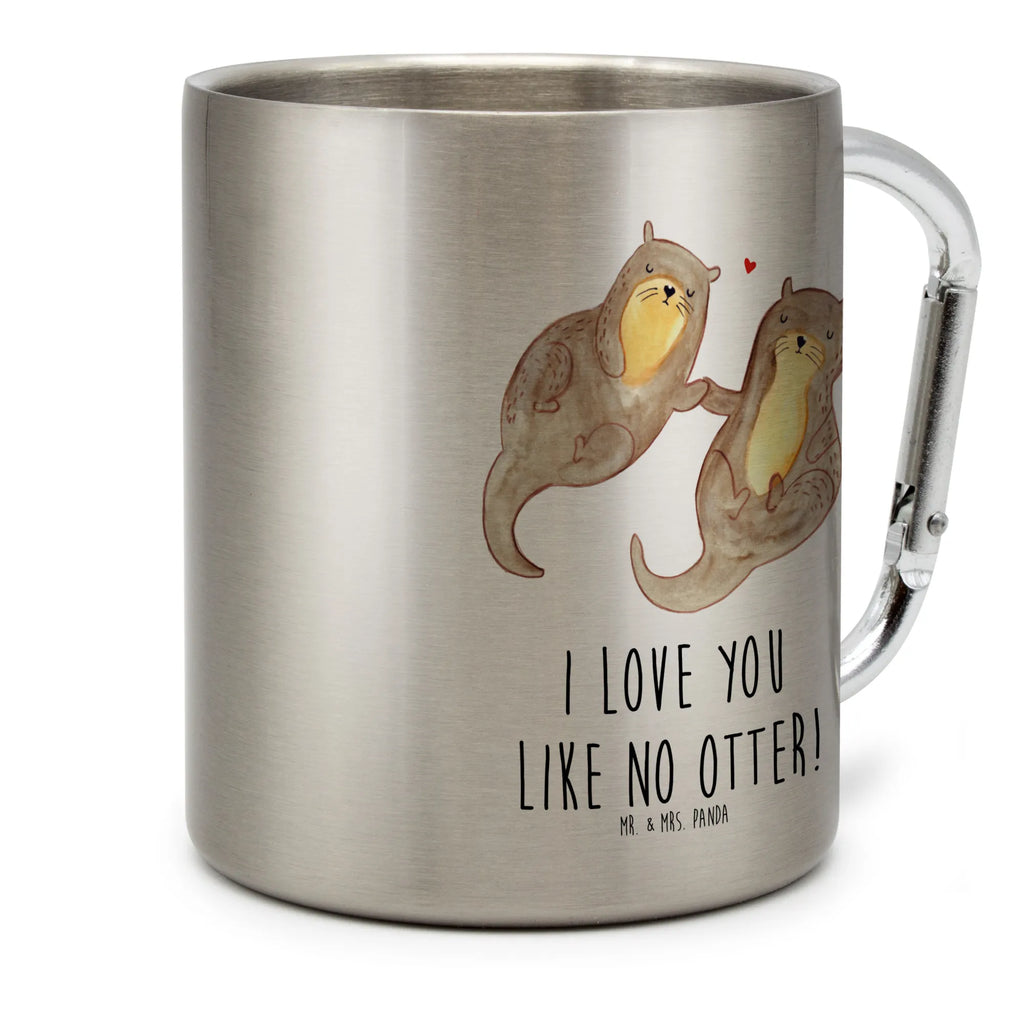 Edelstahlbecher Otter händchenhaltend Edelstahltasse, Karabiner, Edelstahlbecher, Outdoor, Camping, Tasse, Becher, Otter, Fischotter, Seeotter, Otter Seeotter See Otter