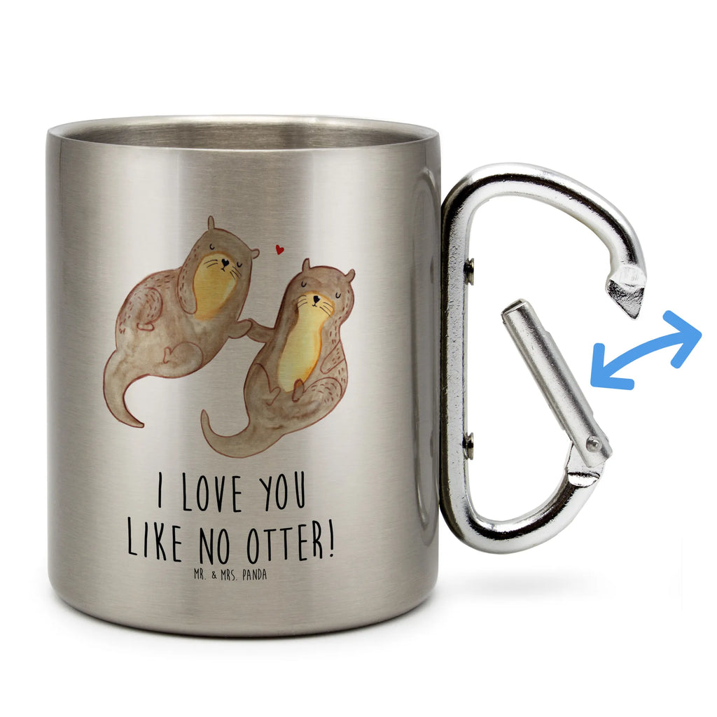 Edelstahlbecher Otter händchenhaltend Edelstahltasse, Karabiner, Edelstahlbecher, Outdoor, Camping, Tasse, Becher, Otter, Fischotter, Seeotter, Otter Seeotter See Otter