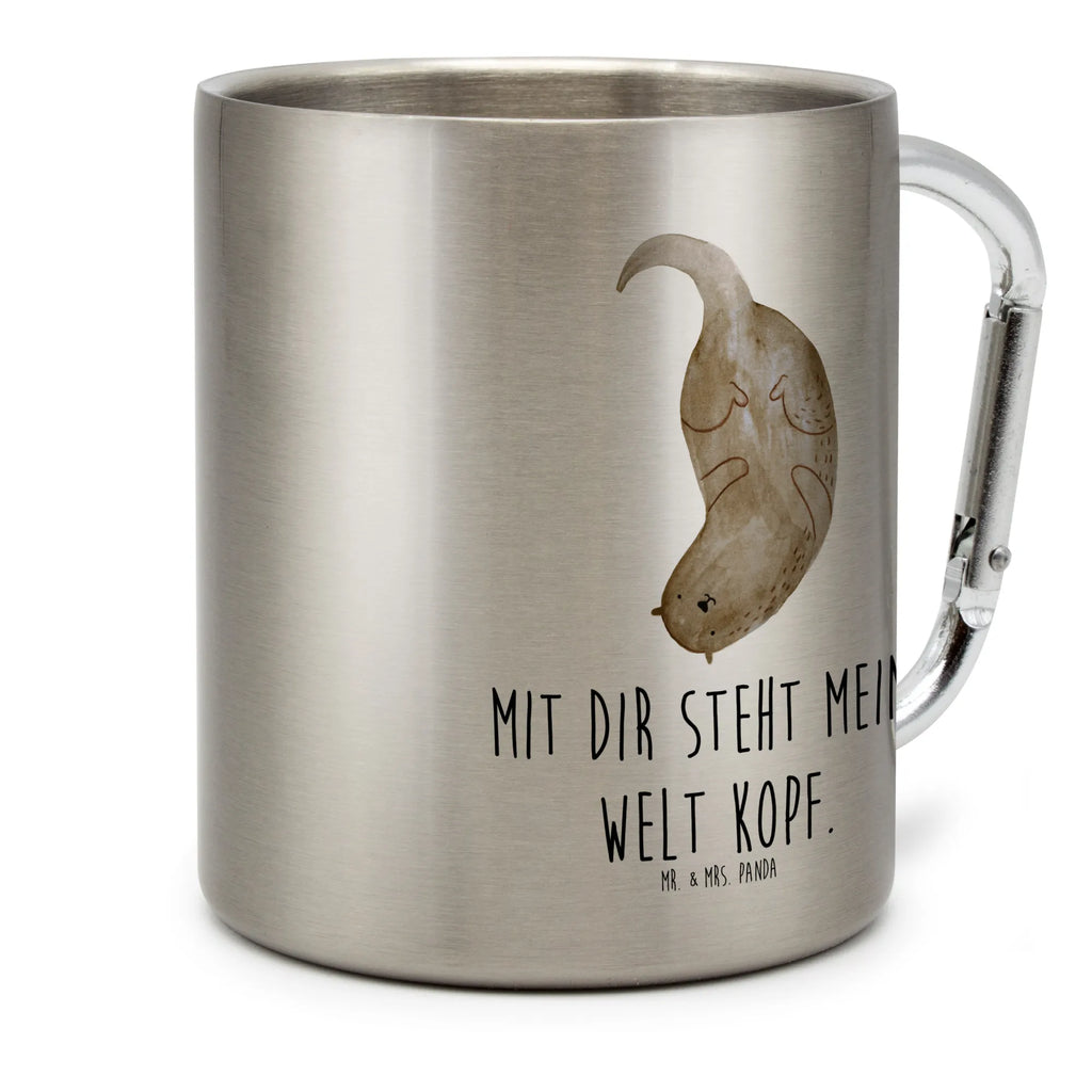 Edelstahlbecher Otter kopfüber Edelstahltasse, Karabiner, Edelstahlbecher, Outdoor, Camping, Tasse, Becher, Otter, Fischotter, Seeotter, Otter Seeotter See Otter