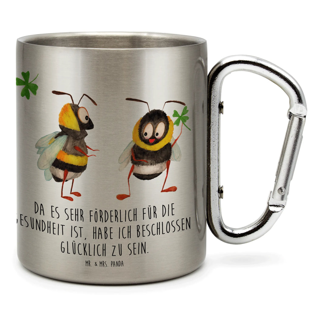 Edelstahlbecher Hummeln mit Kleeblatt Edelstahltasse, Karabiner, Edelstahlbecher, Outdoor, Camping, Tasse, Becher, Tiermotive, Gute Laune, lustige Sprüche, Tiere, Hummel, Biene, Spruch positiv, Biene Deko, Spruch schön, glücklich sein, glücklich werden, Spruch fröhlich