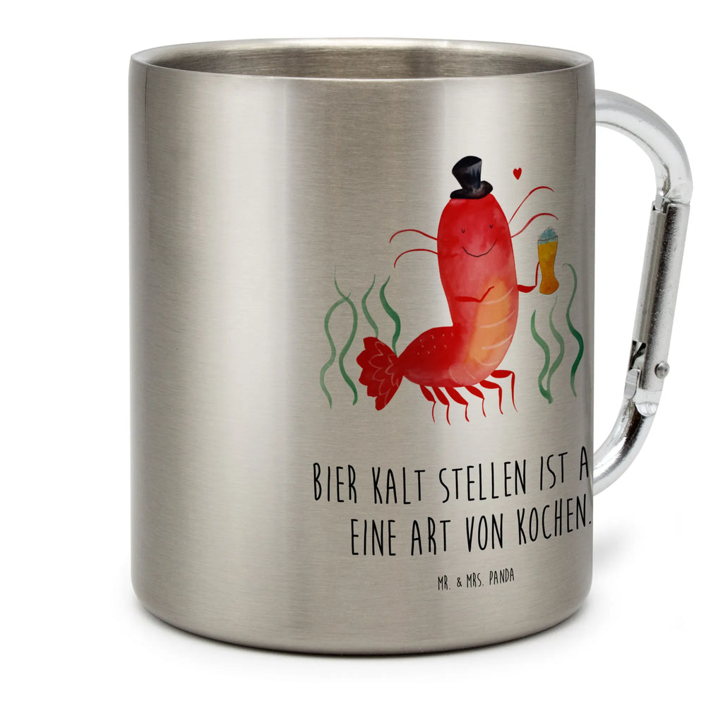 Edelstahlbecher Hummer mit Weizen Edelstahltasse, Karabiner, Edelstahlbecher, Outdoor, Camping, Tasse, Becher, Meerestiere, Meer, Urlaub, Garnele, Garnelen, Bier, Kochen, Männerhaushalt, Junggeselle, Junggesellin, Bierliebhaber, Kneipe, Gasthaus, Wirtschaft