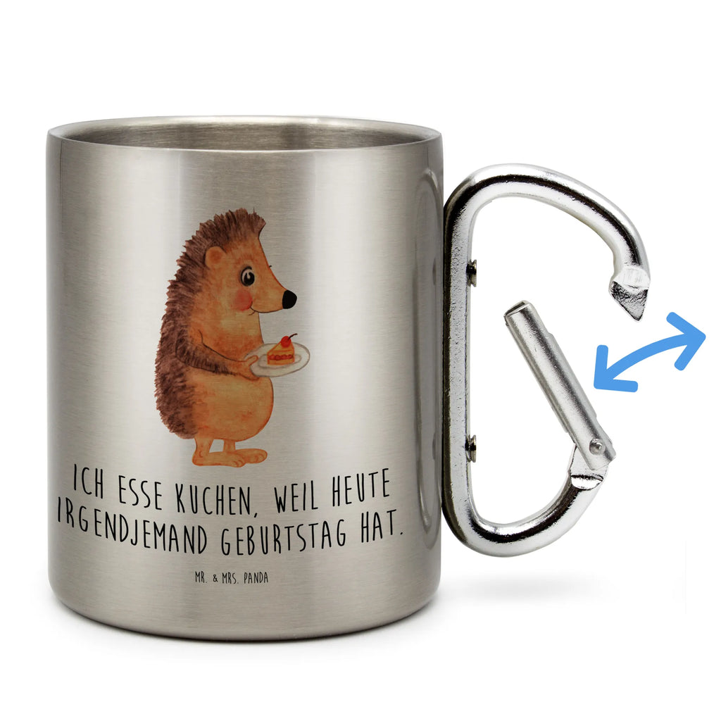 Edelstahlbecher Igel mit Kuchenstück Edelstahltasse, Karabiner, Edelstahlbecher, Outdoor, Camping, Tasse, Becher, Tiermotive, Gute Laune, lustige Sprüche, Tiere, Igel, Essen Spruch, Kuchen, Backen Geschenk, Kuchen backen, Einladung Party, Geburtstagskuchen, Torte