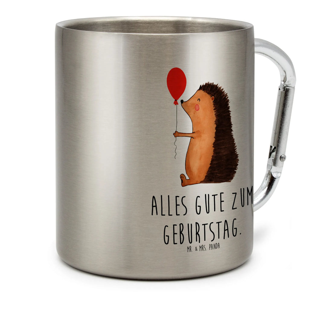 Edelstahlbecher Igel mit Luftballon Edelstahltasse, Karabiner, Edelstahlbecher, Outdoor, Camping, Tasse, Becher, Tiermotive, Gute Laune, lustige Sprüche, Tiere, Igel, Geburtstag, Herzlichen Glückwunsch, Glückwunsch, Geburtstagskind, Ballon, Happy Birthday