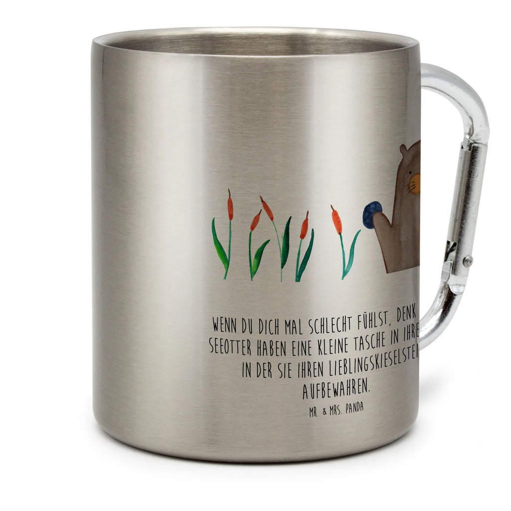 Edelstahlbecher Otter mit Stein Edelstahltasse, Karabiner, Edelstahlbecher, Outdoor, Camping, Tasse, Becher, Otter, Fischotter, Seeotter, Otter Seeotter See Otter