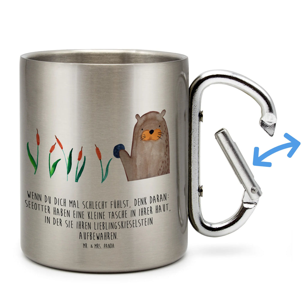 Edelstahlbecher Otter mit Stein Edelstahltasse, Karabiner, Edelstahlbecher, Outdoor, Camping, Tasse, Becher, Otter, Fischotter, Seeotter, Otter Seeotter See Otter