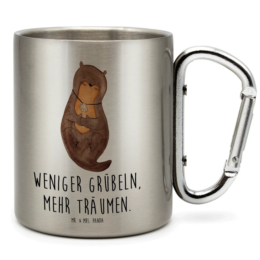 Edelstahlbecher Otter mit Muschelmedaillon Edelstahltasse, Karabiner, Edelstahlbecher, Outdoor, Camping, Tasse, Becher, Otter, Fischotter, Seeotter, Otterliebe, grübeln, träumen, Motivation, Tagträumen, Büro