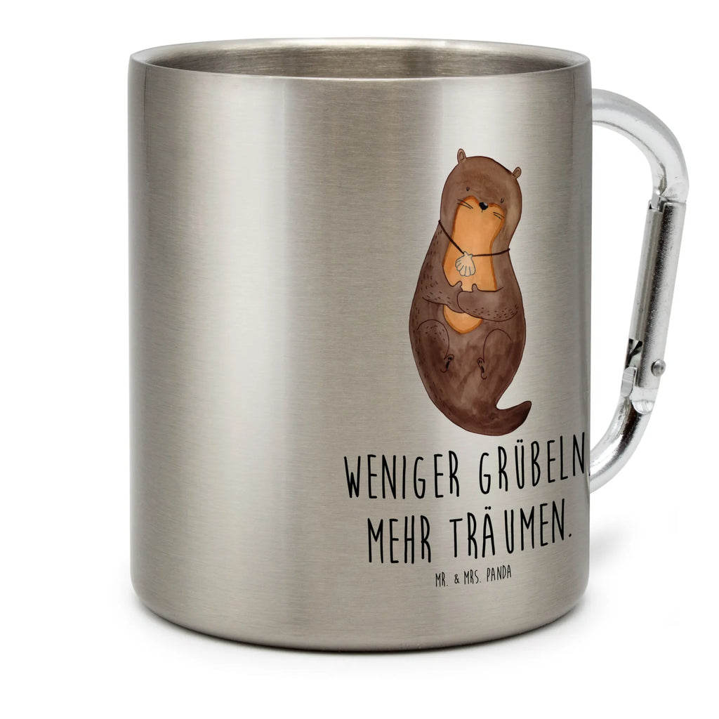 Edelstahlbecher Otter mit Muschelmedaillon Edelstahltasse, Karabiner, Edelstahlbecher, Outdoor, Camping, Tasse, Becher, Otter, Fischotter, Seeotter, Otterliebe, grübeln, träumen, Motivation, Tagträumen, Büro