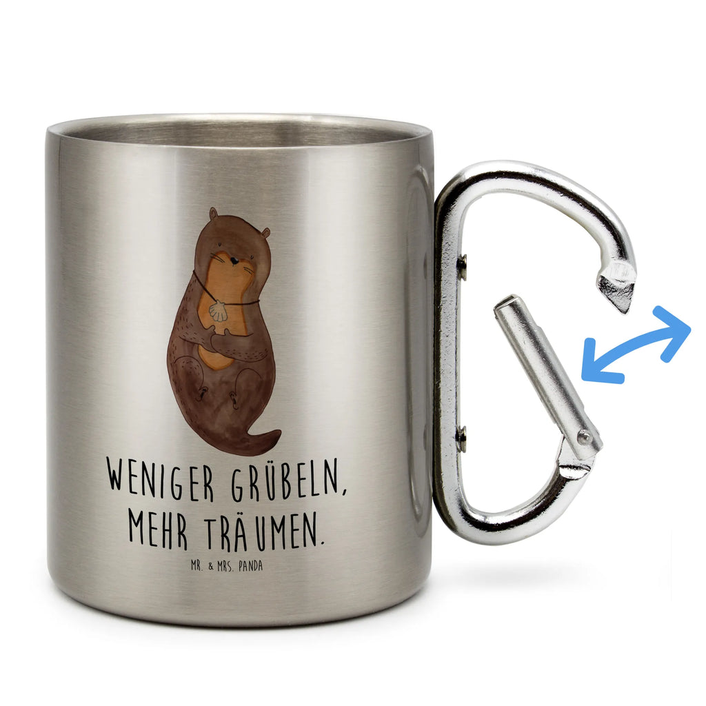 Edelstahlbecher Otter mit Muschelmedaillon Edelstahltasse, Karabiner, Edelstahlbecher, Outdoor, Camping, Tasse, Becher, Otter, Fischotter, Seeotter, Otterliebe, grübeln, träumen, Motivation, Tagträumen, Büro