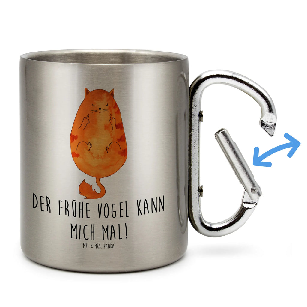 Edelstahlbecher Katze Frühaufsteher Edelstahltasse, Karabiner, Edelstahlbecher, Outdoor, Camping, Tasse, Becher, Katze, Katzenmotiv, Katzenfan, Katzendeko, Katzenfreund, Katzenliebhaber, Katzenprodukte, Katzenartikel, Katzenaccessoires, Katzensouvenirs, Katzenliebhaberprodukte, Katzenmotive, Der frühe Vogel kann mich mal, Morgenmuffel, Frühaufsteher, Kaffee, Katzen, Kater, Mietze