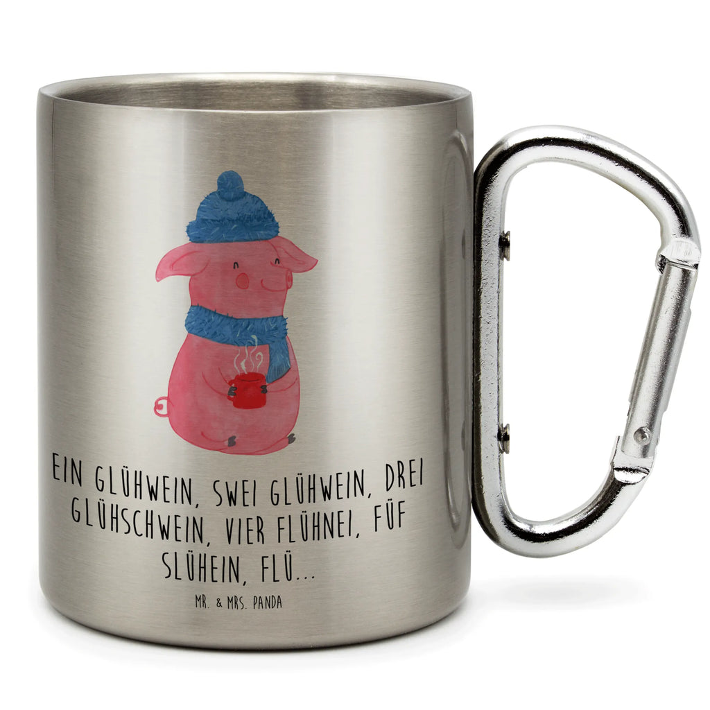 Edelstahlbecher Lallelndes Glühschwein Edelstahltasse, Karabiner, Edelstahlbecher, Outdoor, Camping, Tasse, Becher, Winter, Weihnachten, Weihnachtsdeko, Nikolaus, Advent, Heiligabend, Wintermotiv, Glühwein, Betrunken, Weihnachtsmarkt, Spruch