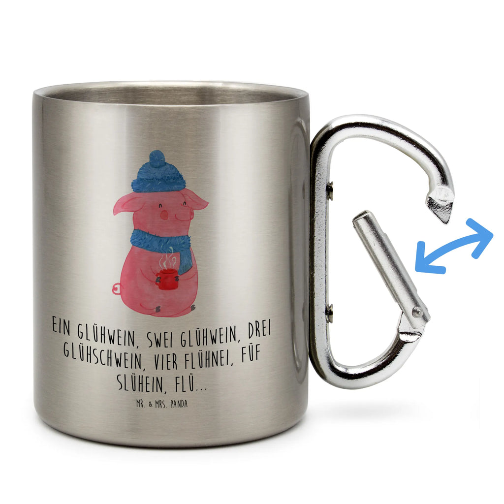 Edelstahlbecher Lallelndes Glühschwein Edelstahltasse, Karabiner, Edelstahlbecher, Outdoor, Camping, Tasse, Becher, Winter, Weihnachten, Weihnachtsdeko, Nikolaus, Advent, Heiligabend, Wintermotiv, Glühwein, Betrunken, Weihnachtsmarkt, Spruch