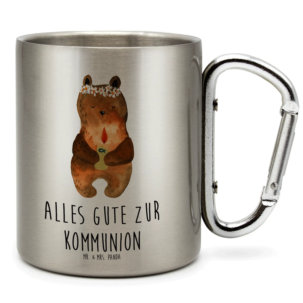 Edelstahlbecher Kommunion-Bär Edelstahltasse, Karabiner, Edelstahlbecher, Outdoor, Camping, Tasse, Becher, Bär, Teddy, Teddybär, Kommunion, Gottes Segen, Taufkerze, katholisch