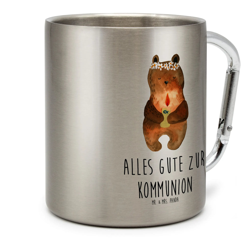 Edelstahlbecher Kommunion-Bär Edelstahltasse, Karabiner, Edelstahlbecher, Outdoor, Camping, Tasse, Becher, Bär, Teddy, Teddybär, Kommunion, Gottes Segen, Taufkerze, katholisch