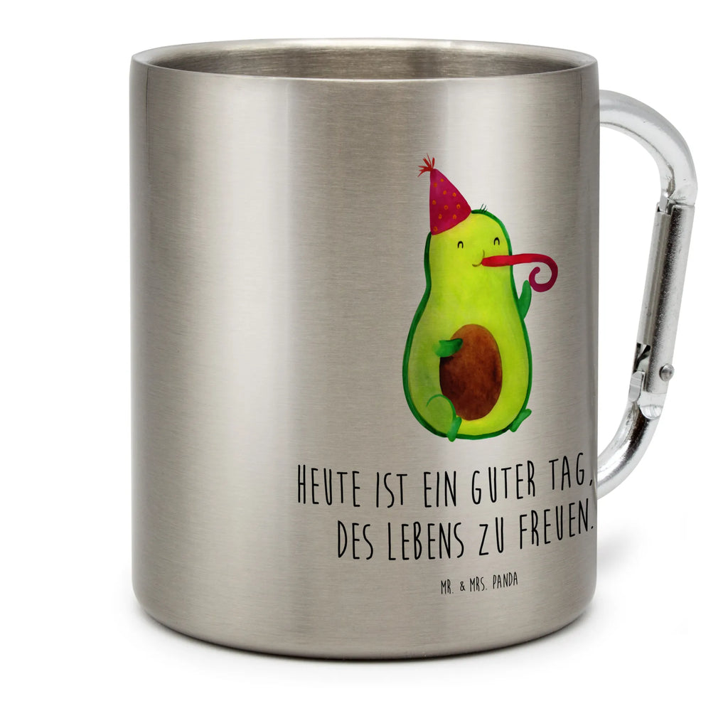 Edelstahlbecher Avocado Partyhupe Edelstahltasse, Karabiner, Edelstahlbecher, Outdoor, Camping, Tasse, Becher, Avocado, Veggie, Vegan, Gesund, Party, Feierlichkeit, Feier, Fete, Geburtstag, Gute Laune, Tröte