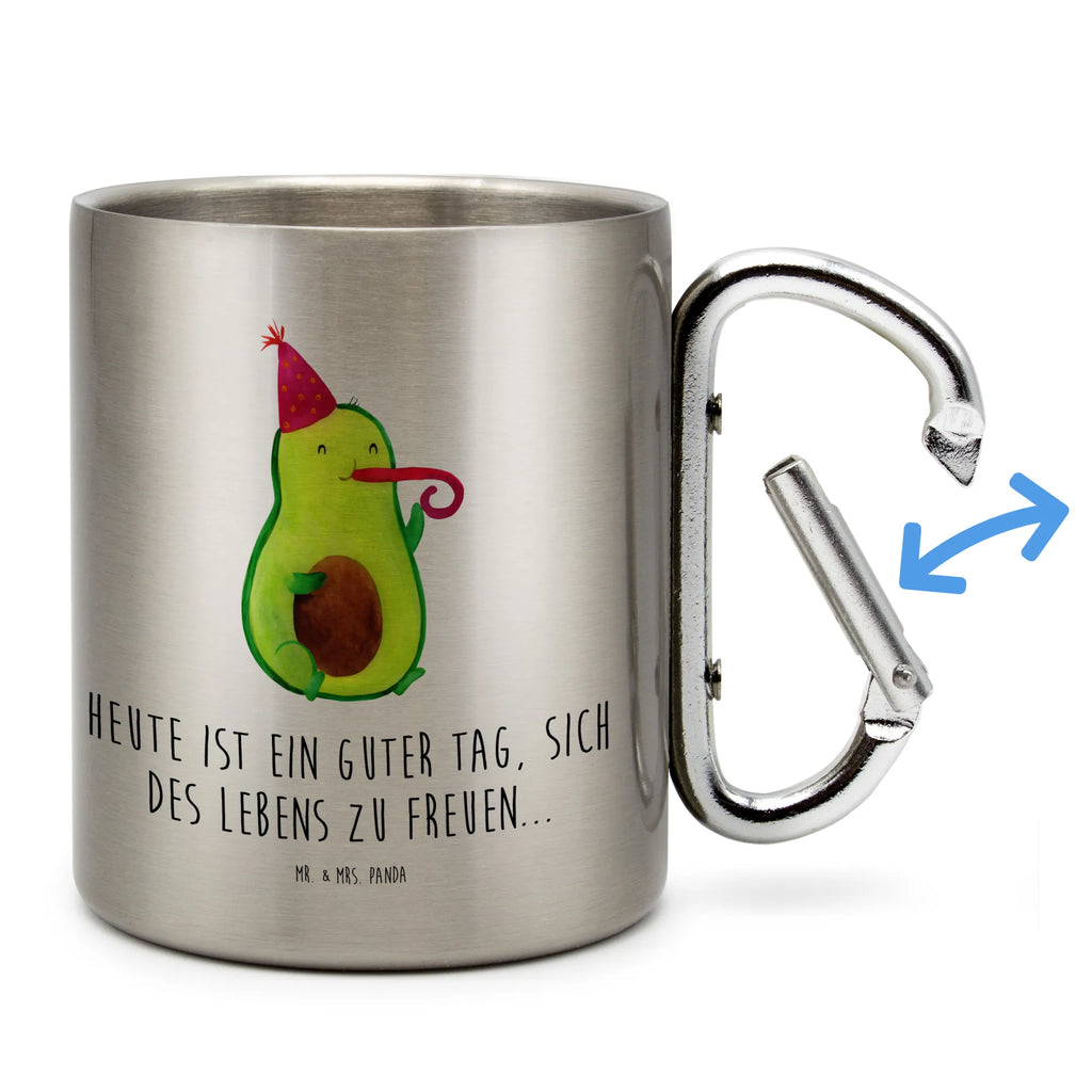 Edelstahlbecher Avocado Partyhupe Edelstahltasse, Karabiner, Edelstahlbecher, Outdoor, Camping, Tasse, Becher, Avocado, Veggie, Vegan, Gesund, Party, Feierlichkeit, Feier, Fete, Geburtstag, Gute Laune, Tröte