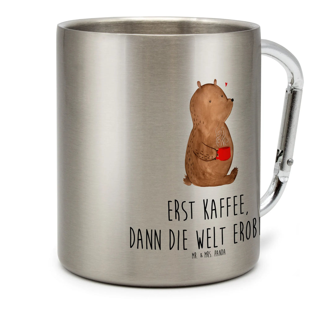 Edelstahlbecher Bär Kaffee Edelstahltasse, Karabiner, Edelstahlbecher, Outdoor, Camping, Tasse, Becher, Bär, Teddy, Teddybär, Kaffee, Coffee, Bären, guten Morgen, Morgenroutine, Welt erobern, Welt retten, Motivation