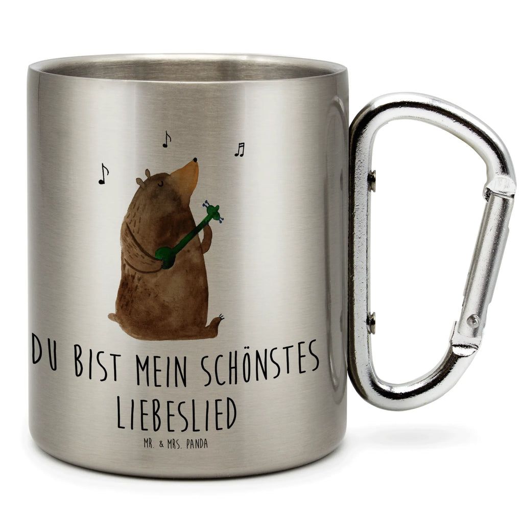 Edelstahlbecher Bär Lied Edelstahltasse, Karabiner, Edelstahlbecher, Outdoor, Camping, Tasse, Becher, Bär, Teddy, Teddybär, Bärchen, Bear, Liebeslied, Lied, Song, Valentinstag, Valentine, Geschenk, Partner, Liebe, Freundin, Frau, Herz, Spruch