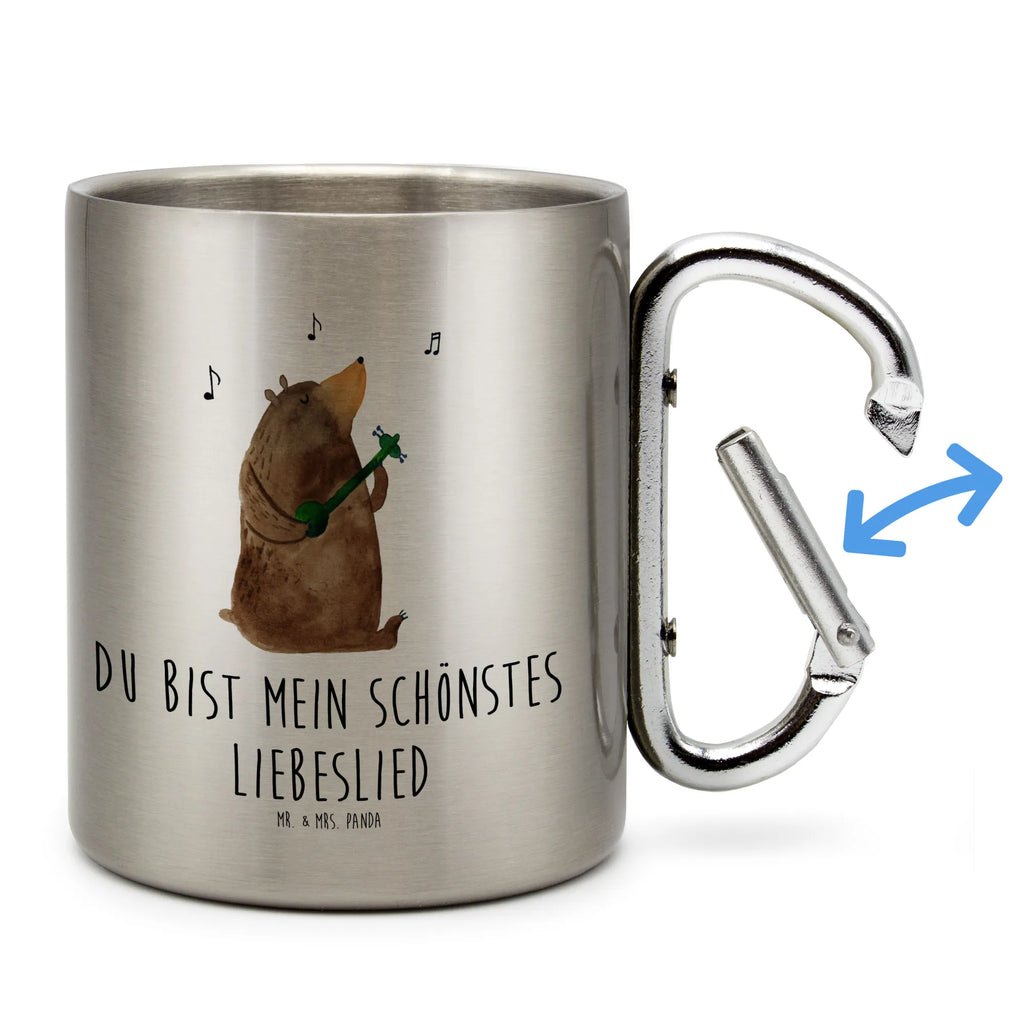 Edelstahlbecher Bär Lied Edelstahltasse, Karabiner, Edelstahlbecher, Outdoor, Camping, Tasse, Becher, Bär, Teddy, Teddybär, Bärchen, Bear, Liebeslied, Lied, Song, Valentinstag, Valentine, Geschenk, Partner, Liebe, Freundin, Frau, Herz, Spruch