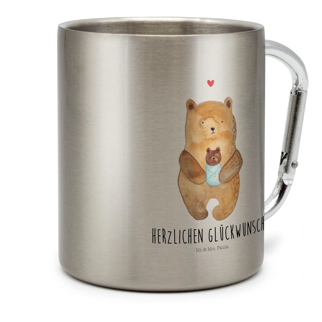 Edelstahlbecher Bär mit Baby Edelstahltasse, Karabiner, Edelstahlbecher, Outdoor, Camping, Tasse, Becher, Bär, Teddy, Teddybär, Eltern, Mutter, Baby, Taufe, Geburt, Nichte, Neffe, Enkel, Enkelin, Täufling, Geburtstag, Glückwunsch