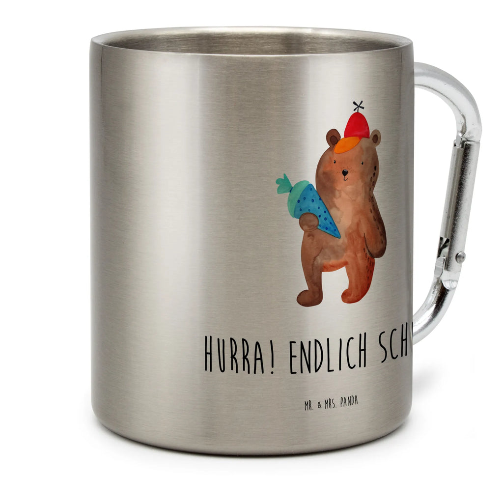 Edelstahlbecher Bär mit Schultüte Edelstahltasse, Karabiner, Edelstahlbecher, Outdoor, Camping, Tasse, Becher, Bär, Teddy, Teddybär, Bär Motiv, Schultüte, Erster Schultag Geschenk, Einschulung Geschenk, Schule Geschenk, Grundschule, Schulanfang, Schulbeginn