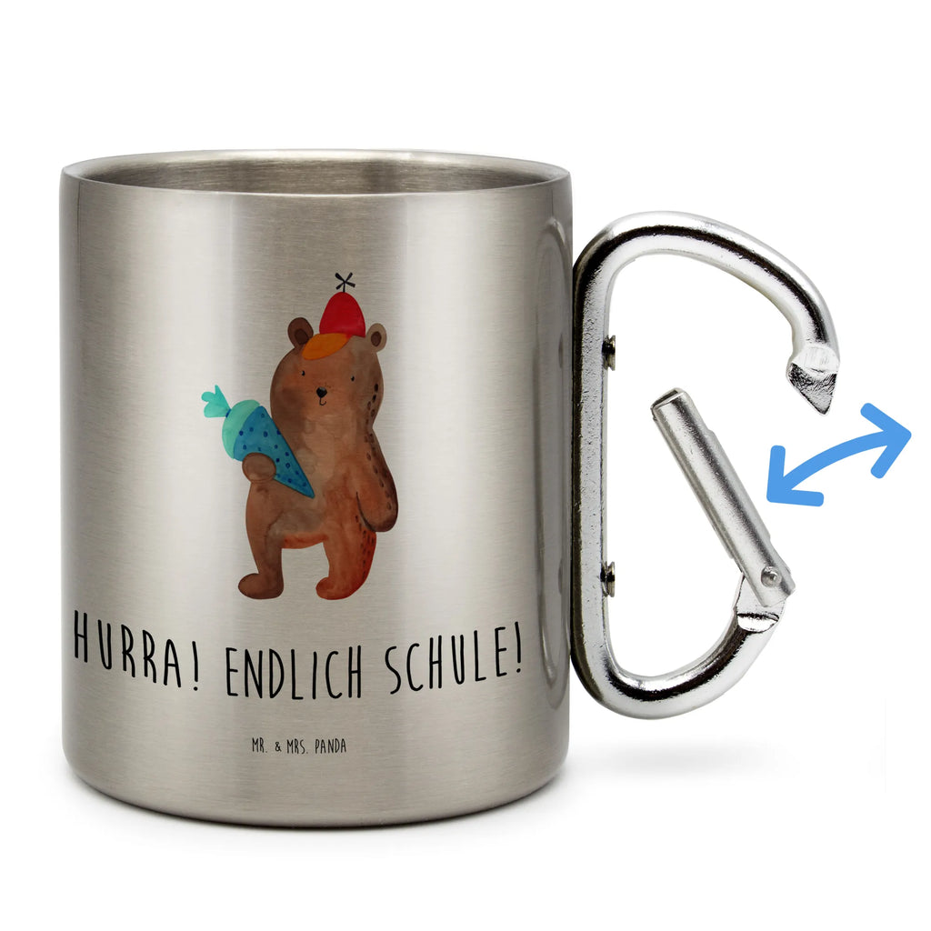 Edelstahlbecher Bär mit Schultüte Edelstahltasse, Karabiner, Edelstahlbecher, Outdoor, Camping, Tasse, Becher, Bär, Teddy, Teddybär, Bär Motiv, Schultüte, Erster Schultag Geschenk, Einschulung Geschenk, Schule Geschenk, Grundschule, Schulanfang, Schulbeginn