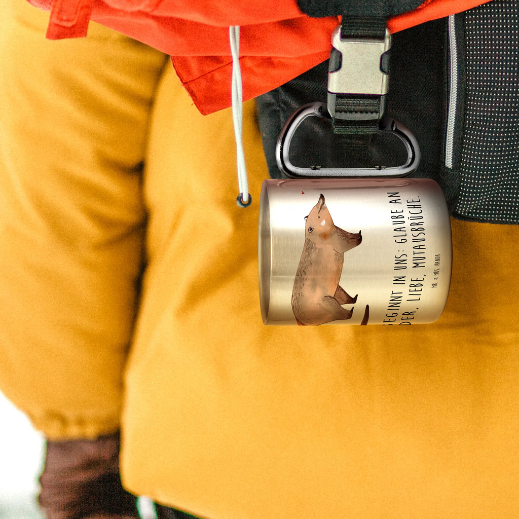 Edelstahlbecher Nasenbär Edelstahltasse, Karabiner, Edelstahlbecher, Outdoor, Camping, Tasse, Becher, Tiermotive, Gute Laune, lustige Sprüche, Tiere, Nasenbär, Nasenbären, Rüsselbär, Bär