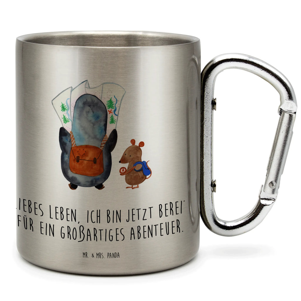 Edelstahlbecher Pinguin & Maus Wanderer Edelstahltasse, Karabiner, Edelstahlbecher, Outdoor, Camping, Tasse, Becher, Pinguin, Pinguine, Abenteurer, Abenteuer, Roadtrip, Ausflug, Wanderlust, wandern