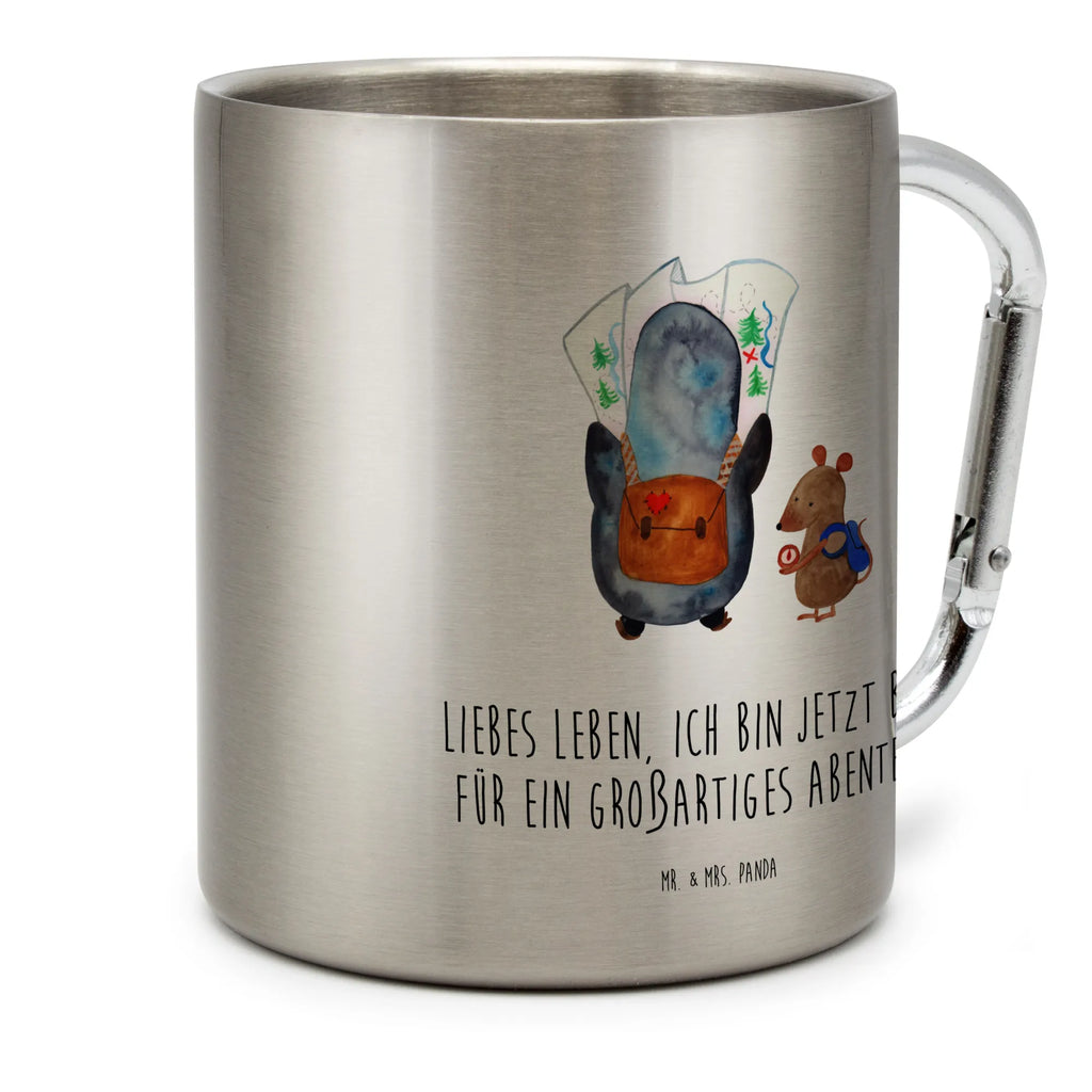 Edelstahlbecher Pinguin & Maus Wanderer Edelstahltasse, Karabiner, Edelstahlbecher, Outdoor, Camping, Tasse, Becher, Pinguin, Pinguine, Abenteurer, Abenteuer, Roadtrip, Ausflug, Wanderlust, wandern