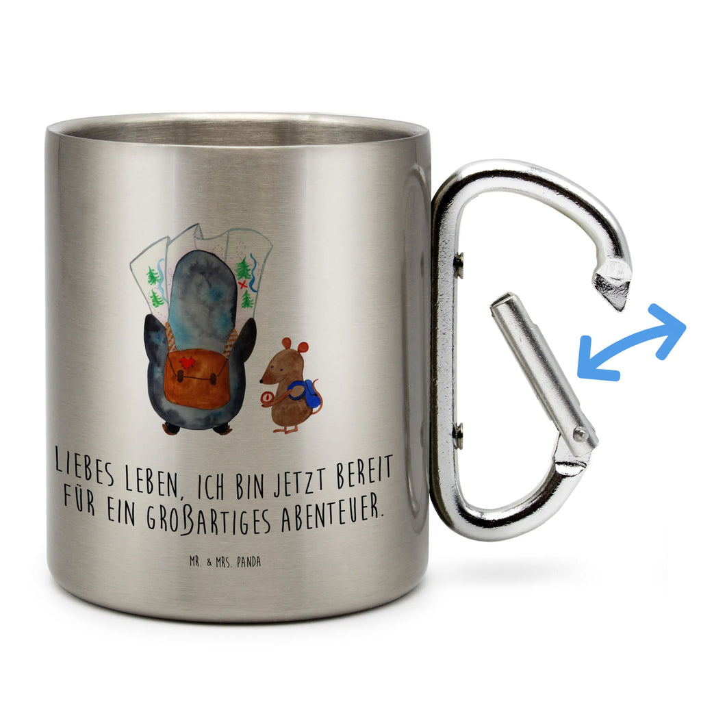 Edelstahlbecher Pinguin & Maus Wanderer Edelstahltasse, Karabiner, Edelstahlbecher, Outdoor, Camping, Tasse, Becher, Pinguin, Pinguine, Abenteurer, Abenteuer, Roadtrip, Ausflug, Wanderlust, wandern