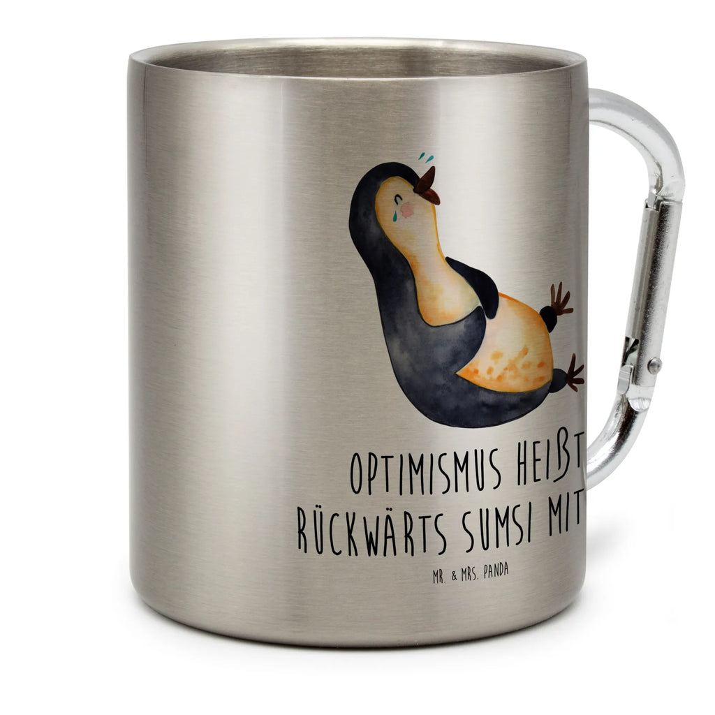 Edelstahlbecher Pinguin lachend Edelstahltasse, Karabiner, Edelstahlbecher, Outdoor, Camping, Tasse, Becher, Pinguin, Pinguine, lustiger Spruch, Optimismus, Fröhlich, Lachen, Humor, Fröhlichkeit