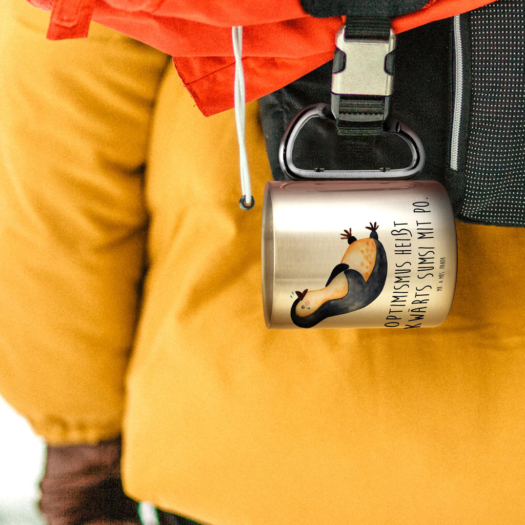 Edelstahlbecher Pinguin lachend Edelstahltasse, Karabiner, Edelstahlbecher, Outdoor, Camping, Tasse, Becher, Pinguin, Pinguine, lustiger Spruch, Optimismus, Fröhlich, Lachen, Humor, Fröhlichkeit