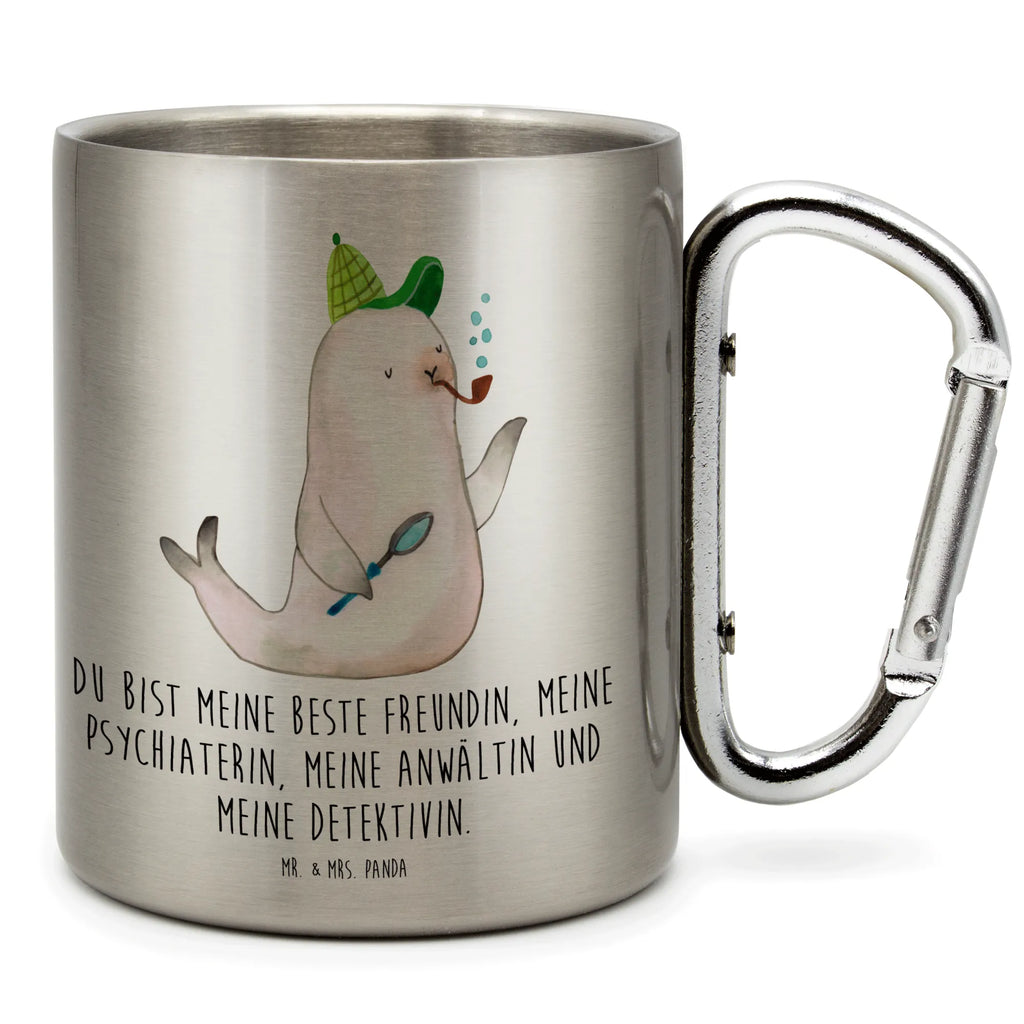 Edelstahlbecher Robbe Sherlock Edelstahltasse, Karabiner, Edelstahlbecher, Outdoor, Camping, Tasse, Becher, Tiermotive, Gute Laune, lustige Sprüche, Tiere