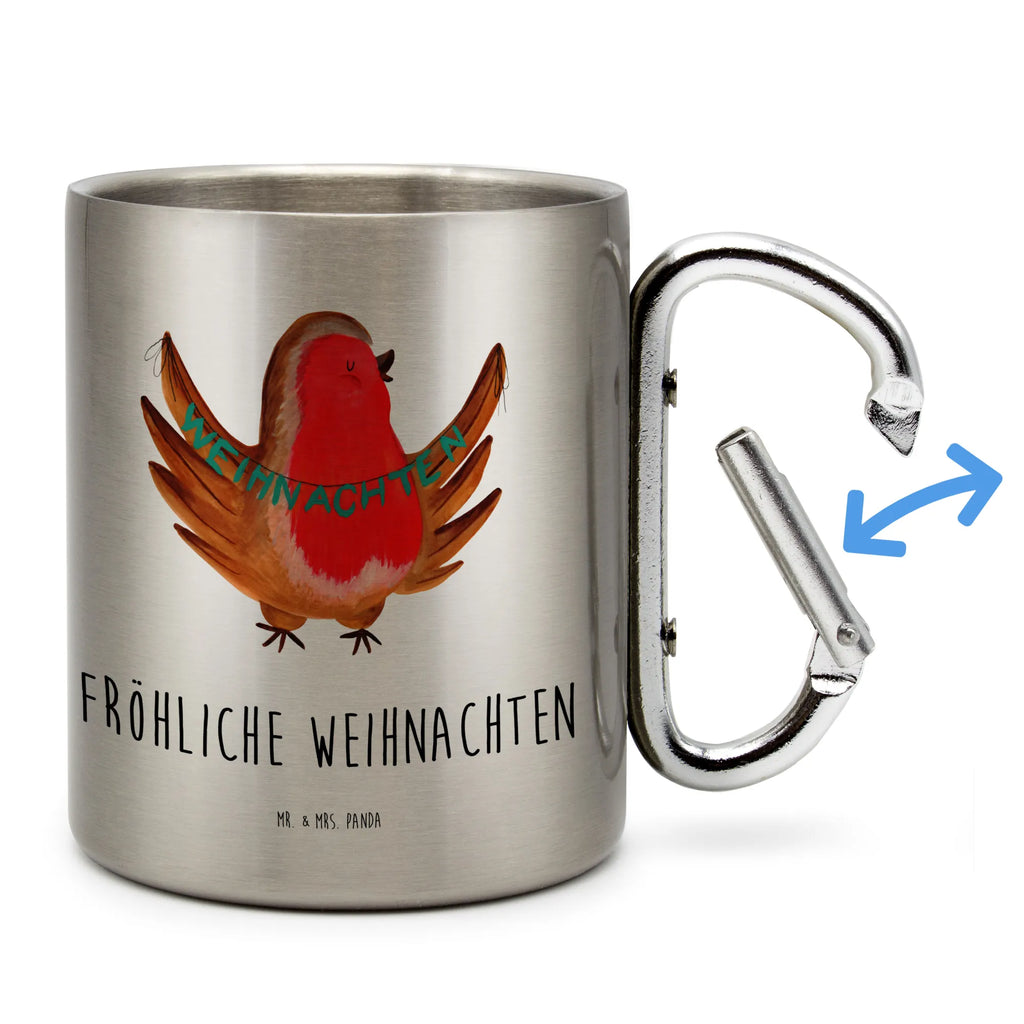 Edelstahlbecher Rotkehlchen Weihnachten Edelstahltasse, Karabiner, Edelstahlbecher, Outdoor, Camping, Tasse, Becher, Winter, Weihnachten, Weihnachtsdeko, Nikolaus, Advent, Heiligabend, Wintermotiv, Frohe Weihnachten, Weihnachtsmotiv, Weihnachtsgruß, Vogel, xmas