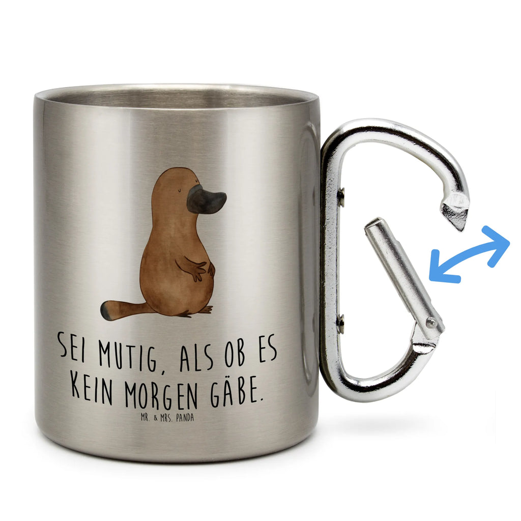 Edelstahlbecher Schnabeltier mutig Edelstahltasse, Karabiner, Edelstahlbecher, Outdoor, Camping, Tasse, Becher, Meerestiere, Meer, Urlaub, Schnabeltier, Mut, mutig, Lebensweisheit, Schnabeltiere, Motivation, Training, Büro, Arbeit, Neuanfang, Neustart, Weltreise, Raodtrip