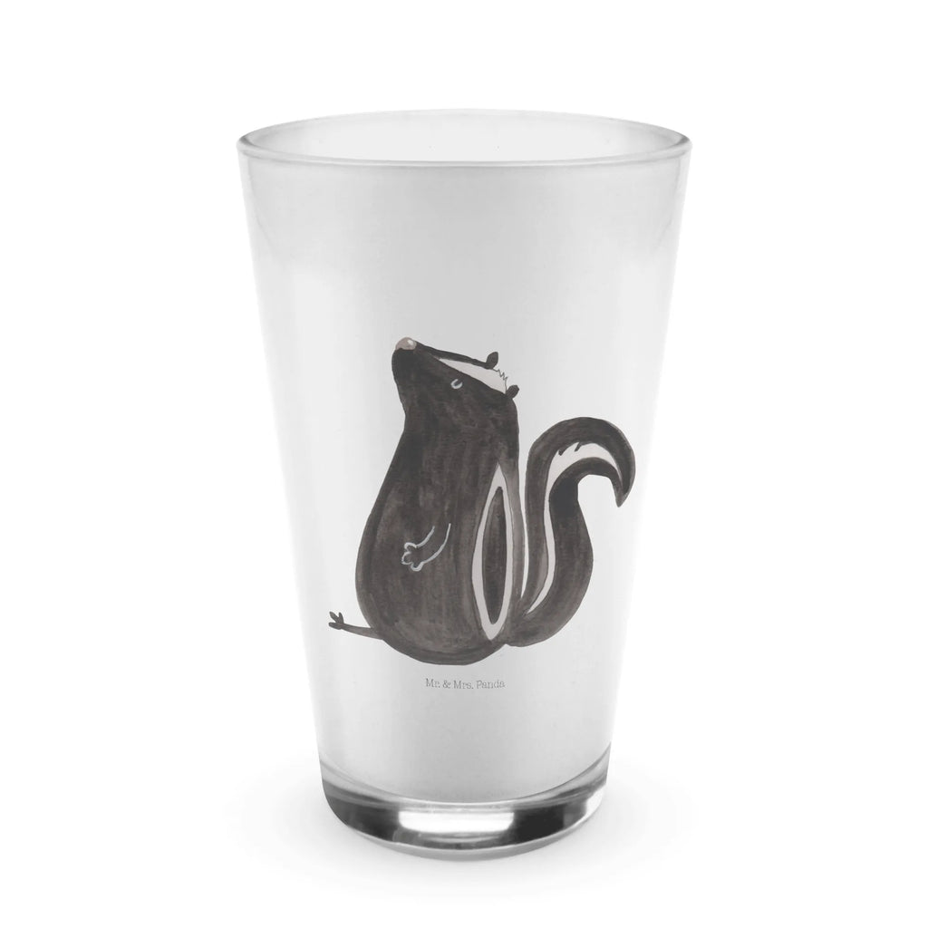 Glas Stinktier sitzend Cappuccino Glas, Glas, Cappuccino Tasse, Latte Macchiato, Stinktier, Skunk, Wildtier, Raubtier, Stinker, Stinki, Spruch, Büro, Recht, Besserwisser