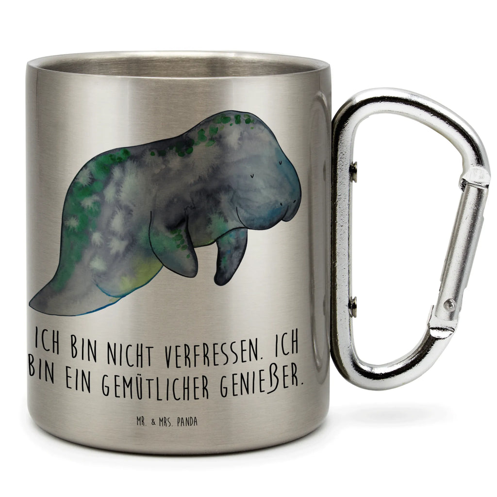 Edelstahlbecher Seekuh chillt Edelstahltasse, Karabiner, Edelstahlbecher, Outdoor, Camping, Tasse, Becher, Meerestiere, Meer, Urlaub, Seekuh, Seekühe, Diät, Abnehmen, Zucker, Diätwahn, Essen, Süßigkeiten