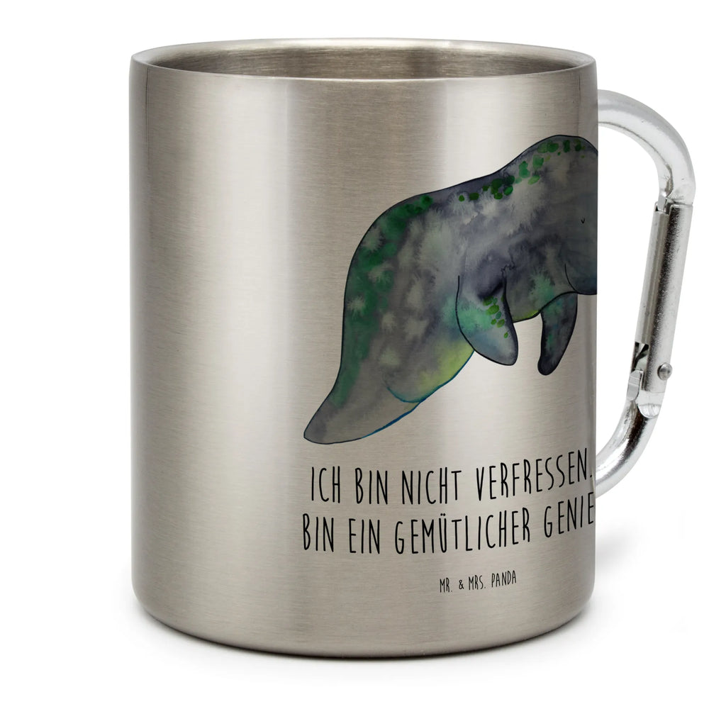 Edelstahlbecher Seekuh chillt Edelstahltasse, Karabiner, Edelstahlbecher, Outdoor, Camping, Tasse, Becher, Meerestiere, Meer, Urlaub, Seekuh, Seekühe, Diät, Abnehmen, Zucker, Diätwahn, Essen, Süßigkeiten