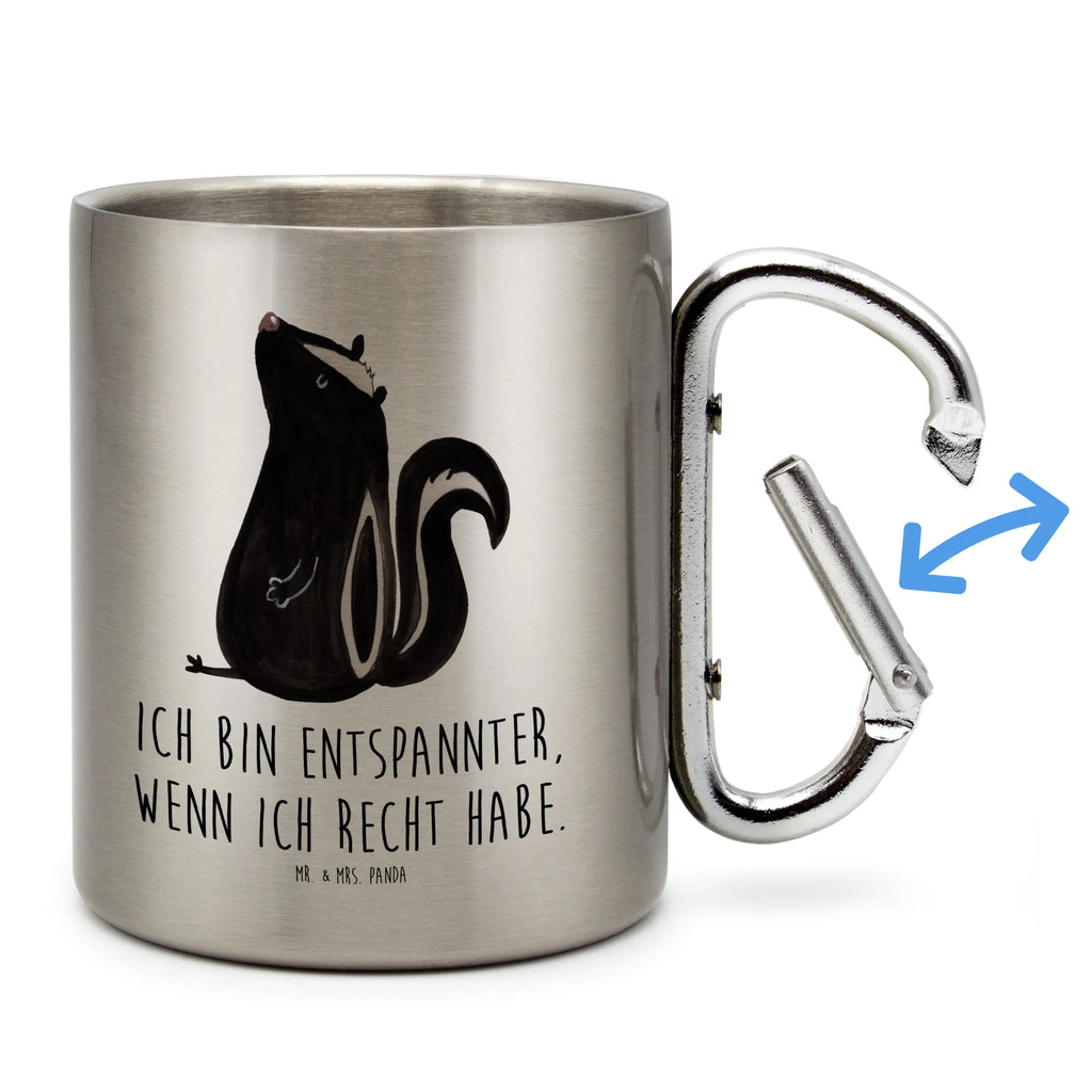 Edelstahlbecher Stinktier sitzend Edelstahltasse, Karabiner, Edelstahlbecher, Outdoor, Camping, Tasse, Becher, Stinktier, Skunk, Wildtier, Raubtier, Stinker, Stinki, Spruch, Büro, Recht, Besserwisser