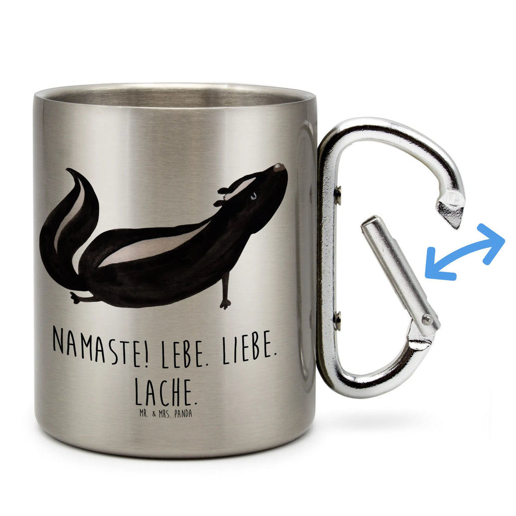 Edelstahlbecher Stinktier Yoga Edelstahltasse, Karabiner, Edelstahlbecher, Outdoor, Camping, Tasse, Becher, Stinktier, Skunk, Wildtier, Raubtier, Stinker, Stinki, Yoga, Namaste, Lebe, Liebe, Lache