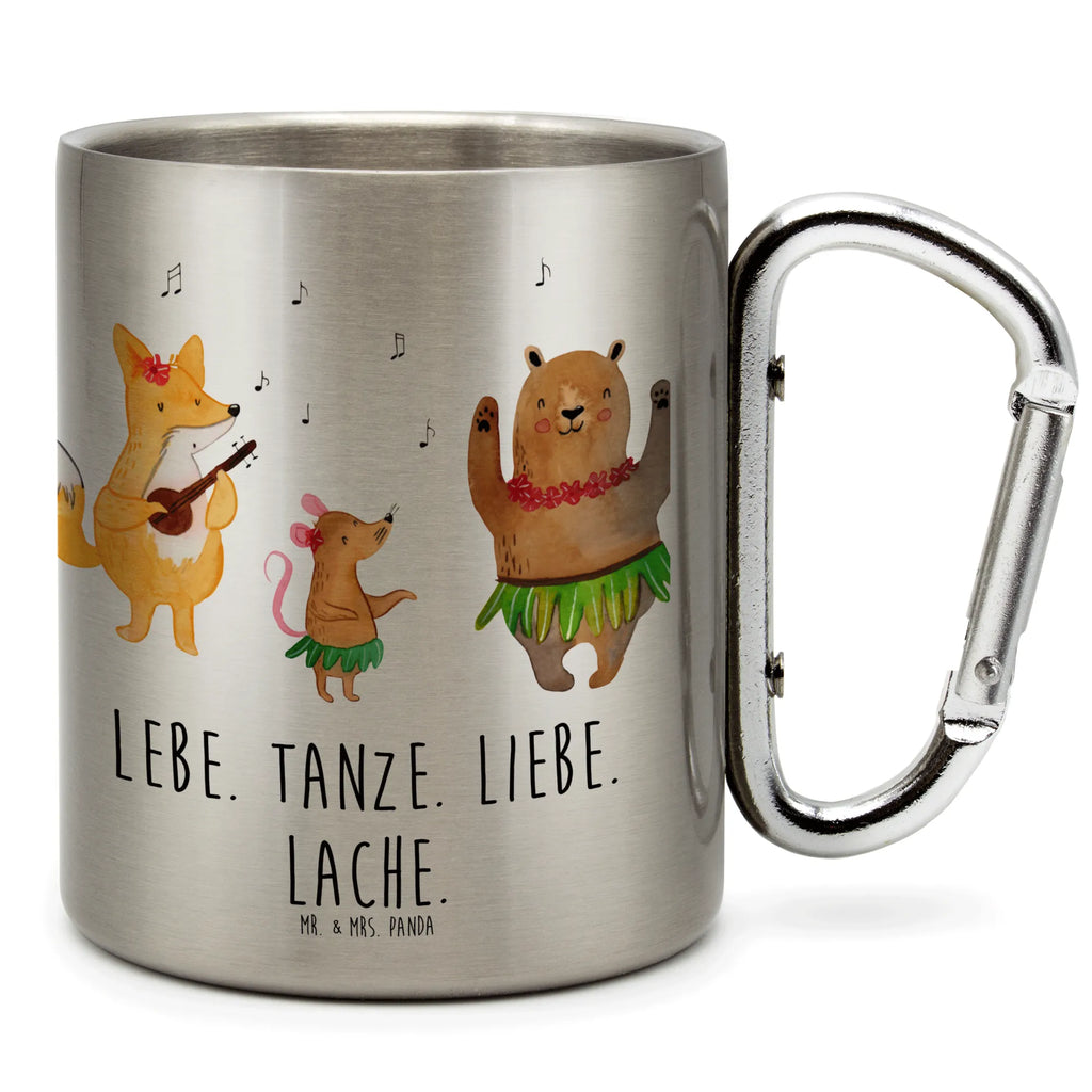 Edelstahlbecher Waldtiere Aloha Edelstahltasse, Karabiner, Edelstahlbecher, Outdoor, Camping, Tasse, Becher, Tiermotive, Gute Laune, lustige Sprüche, Tiere, Wald, Waldtiere, Musik, Aloha, Bär, Hase, Igel, Tanzen, Leben, Lachen