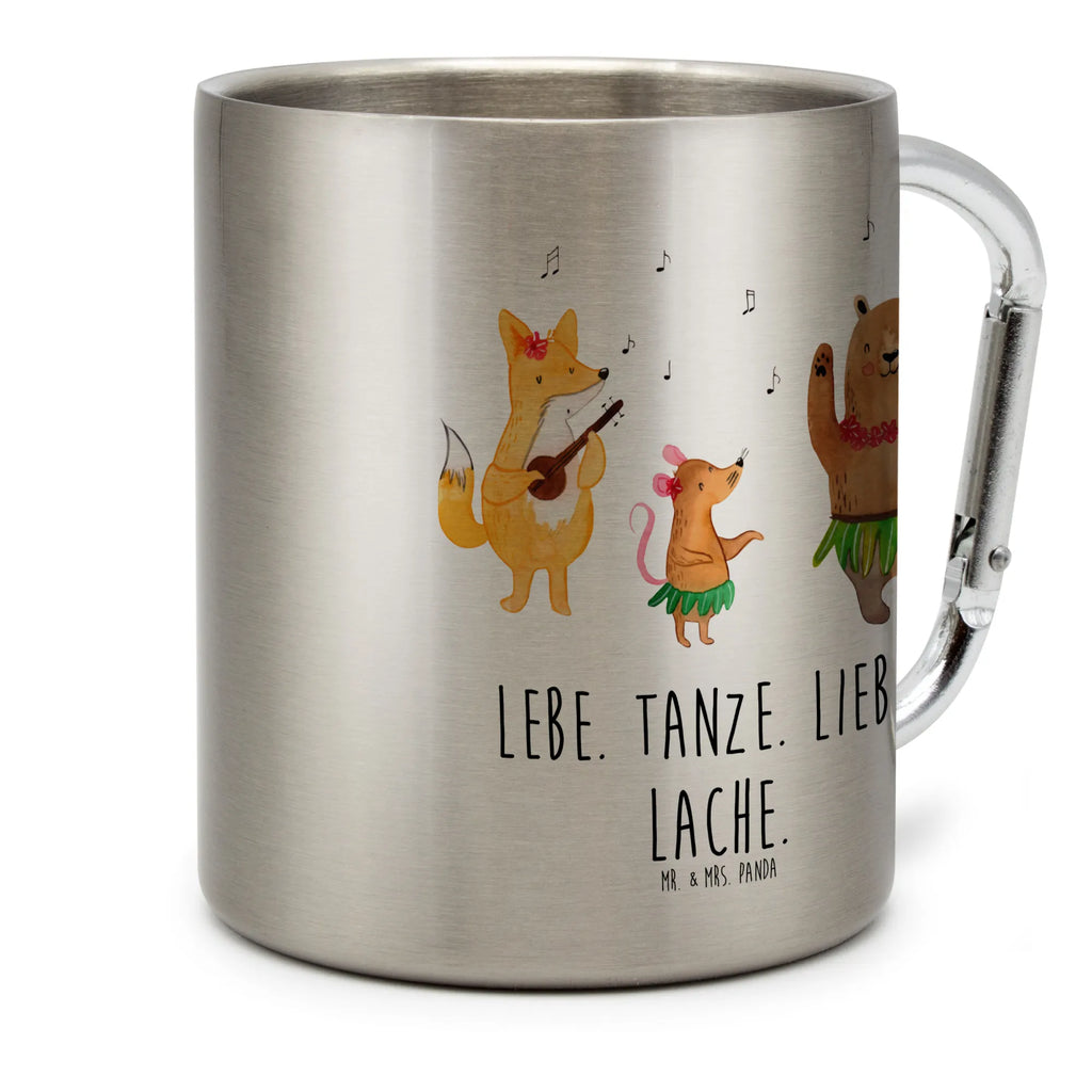 Edelstahlbecher Waldtiere Aloha Edelstahltasse, Karabiner, Edelstahlbecher, Outdoor, Camping, Tasse, Becher, Tiermotive, Gute Laune, lustige Sprüche, Tiere, Wald, Waldtiere, Musik, Aloha, Bär, Hase, Igel, Tanzen, Leben, Lachen