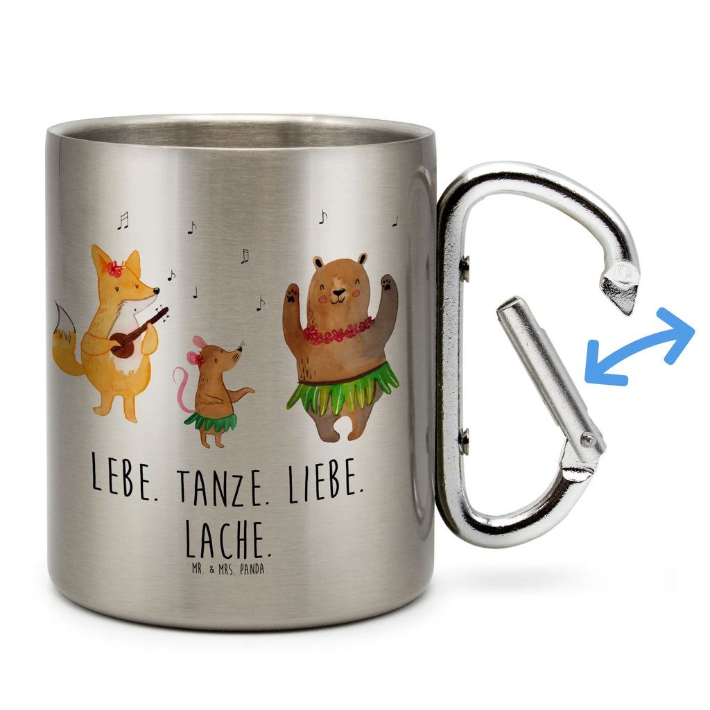 Edelstahlbecher Waldtiere Aloha Edelstahltasse, Karabiner, Edelstahlbecher, Outdoor, Camping, Tasse, Becher, Tiermotive, Gute Laune, lustige Sprüche, Tiere, Wald, Waldtiere, Musik, Aloha, Bär, Hase, Igel, Tanzen, Leben, Lachen