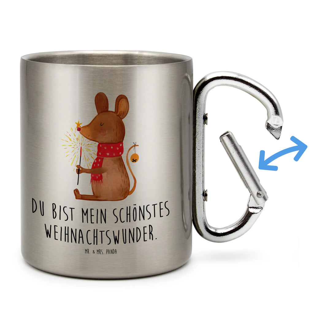 Edelstahlbecher Weihnachtsmaus Edelstahltasse, Karabiner, Edelstahlbecher, Outdoor, Camping, Tasse, Becher, Winter, Weihnachten, Weihnachtsdeko, Nikolaus, Advent, Heiligabend, Wintermotiv, Frohe Weihnachten, Weihnachtsgruß, Weihnachtsmotiv, Maus, Mäuschen, Weihnachtswunder