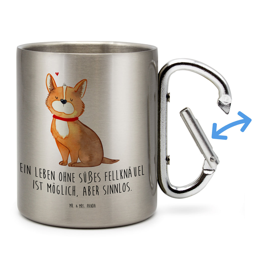 Edelstahlbecher Hundeglück Edelstahltasse, Karabiner, Edelstahlbecher, Outdoor, Camping, Tasse, Becher, Hund, Hundemotiv, Haustier, Hunderasse, Tierliebhaber, Hundebesitzer, Sprüche, Corgie, Hundeliebe, Spruch, Hundemama, Liebe