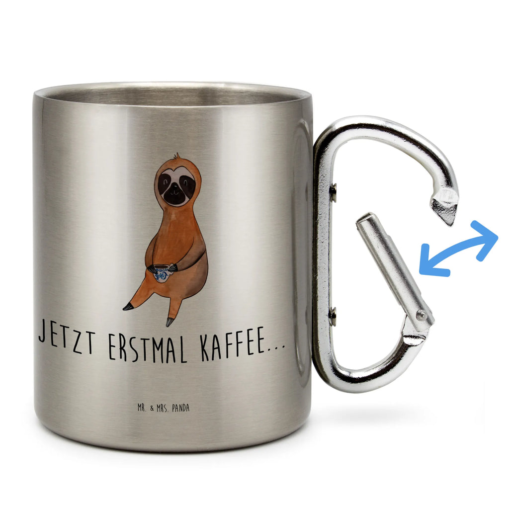 Edelstahlbecher Faultier Kaffee Edelstahltasse, Karabiner, Edelstahlbecher, Outdoor, Camping, Tasse, Becher, Faultier, Faultier Geschenk, Faultier Deko, Faultiere, faul, Lieblingstier, Kaffee, erster Kaffee, Morgenmuffel, Frühaufsteher, Kaffeetasse, Genießer, Coffee, Kaffeegetränk