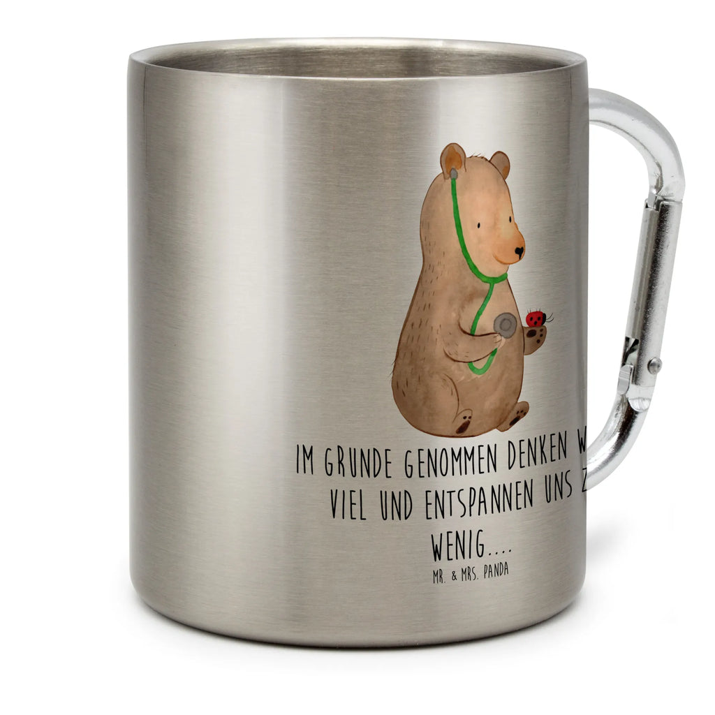 Edelstahlbecher Bär Arzt Edelstahltasse, Karabiner, Edelstahlbecher, Outdoor, Camping, Tasse, Becher, Bär, Teddy, Teddybär, Arzt, Ärztin, Doktor, Professor, Doktorin, Professorin